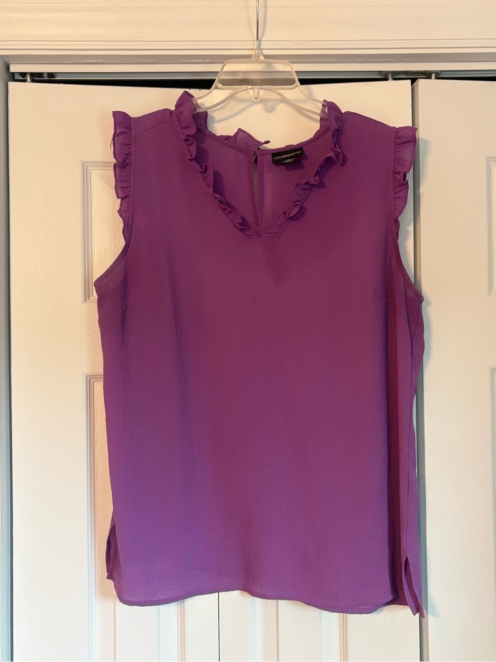 Liz Claiborne Purple Ruffle-Trim Sleeveless Blouse